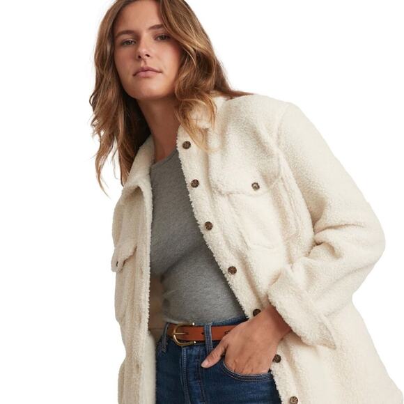 NWT Marine Layer Ivory Eden Sherpa Overshirt Size Small - Picture 8 of 8